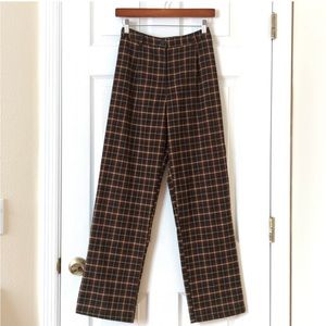 Brandy Melville Retro Plaid High Rise Straight Leg Pants Hunter Green Orange 24